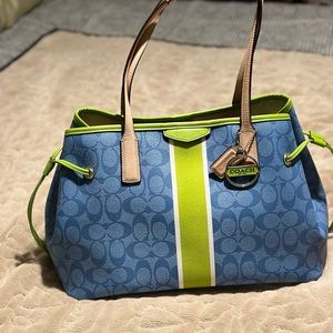 Coach Carryall Purse in Blue/Green clean like new